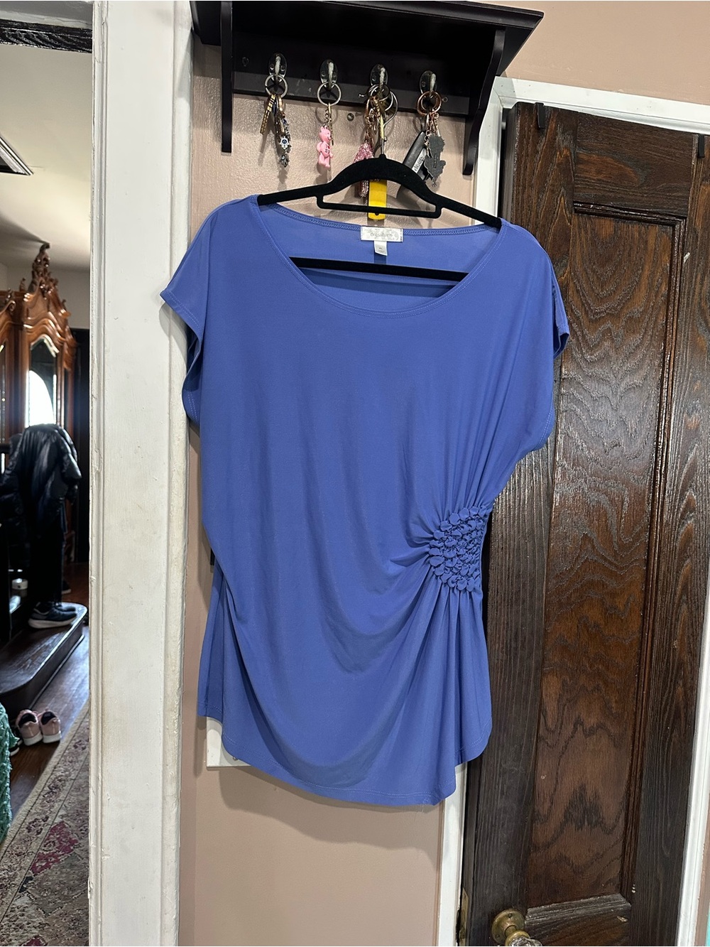 dressbarn Periwinkle Short-Sleeve Ruched Side Shirt